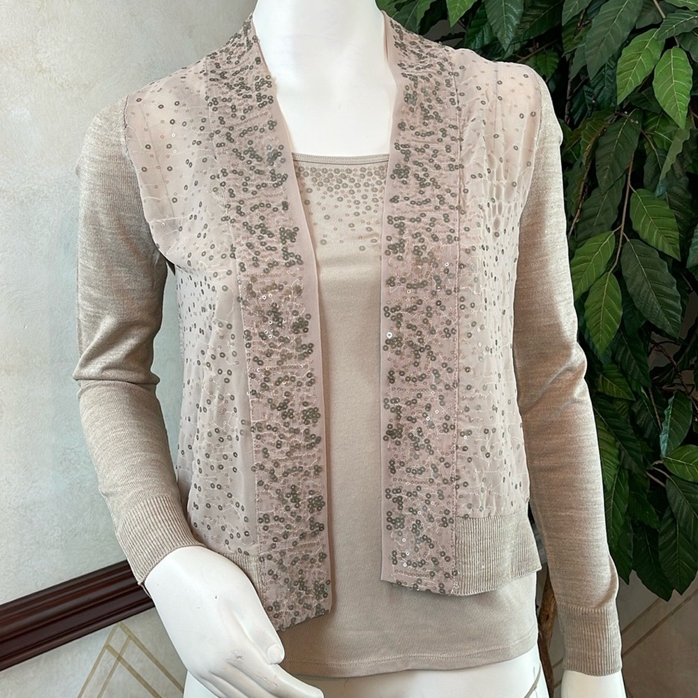 NY&CO SHEER SEQUIN CARDIGAN WITH CAMISOLE